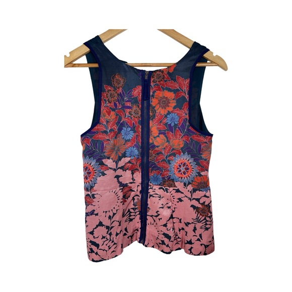 Anthropologie HD Paris Peplum Blouse Blue and Pink Sleeveless size 2 - Picture 2 of 5
